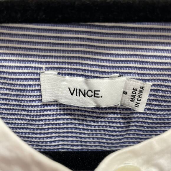 Vince Poplin Striped Button Placket Sleeveless Blue Contrast Top Size 8 - Picture 6 of 7